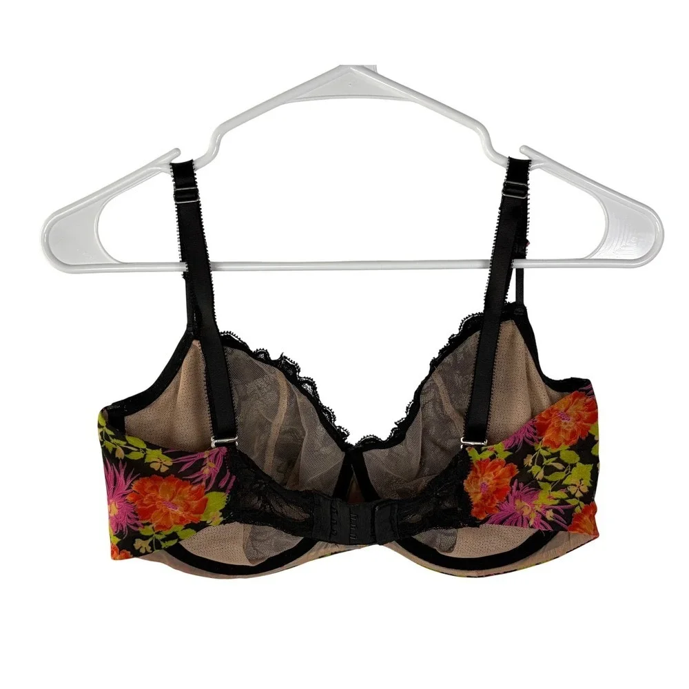 Victorias‎ Secret Womens Unlined Demi Bra 36DDD Black Lace Tropical Floral